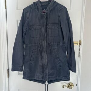 American Eagle Womens Size Small Navy Blue Canvas Cargo Utility Hooded Jacket